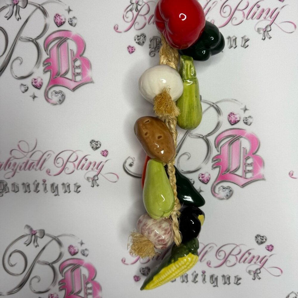 Multicoloured Ceramic Vegetable String rope hanging decor kitchen Mexican cute - Picture 7 of 8